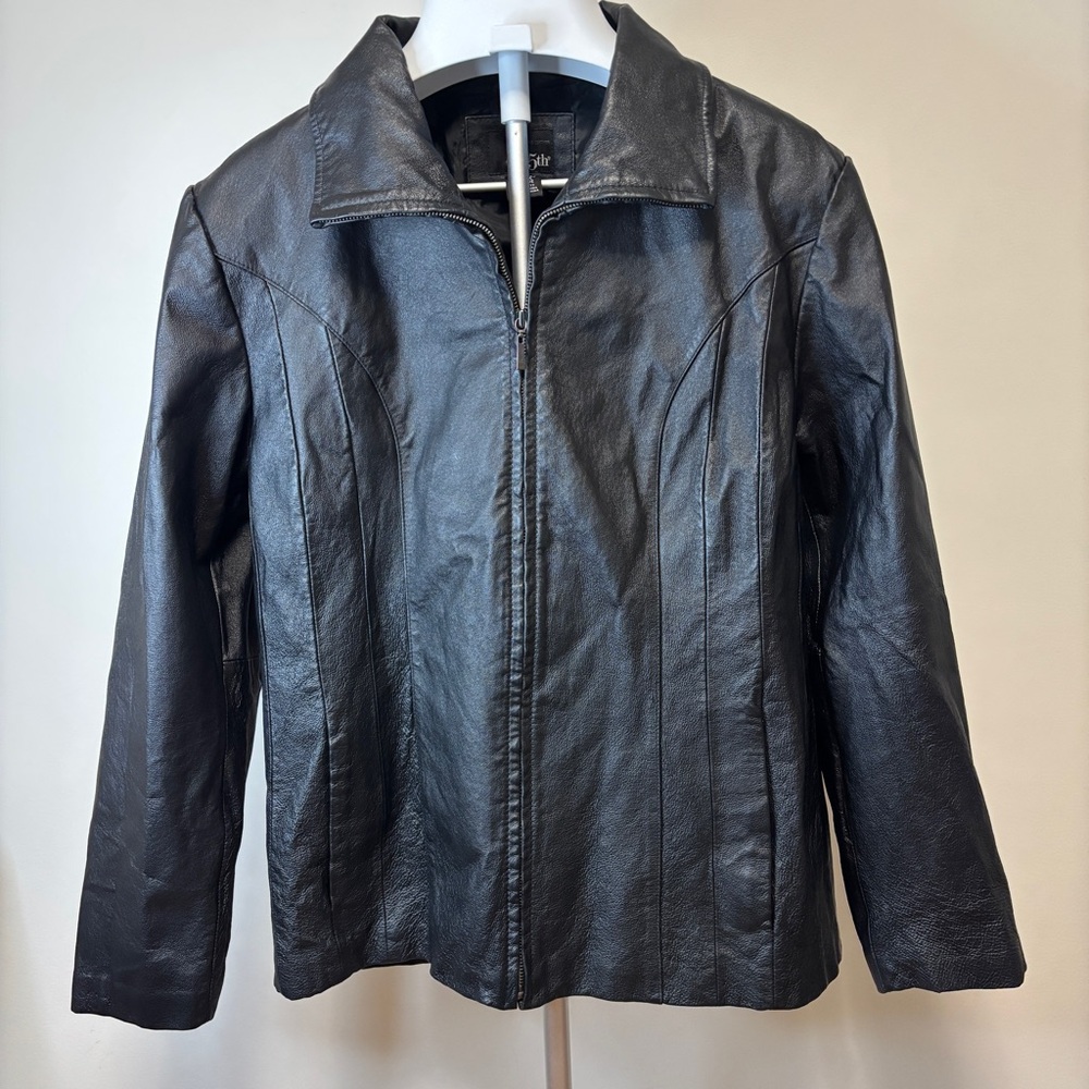 East 5th Womens Black Genuine Leather Full Zip Jacket- Size XL